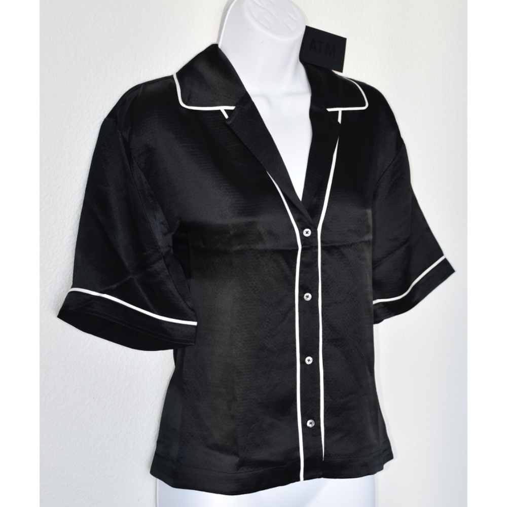 ATM WOMEN NWT HAMMERED SILK S/S CROPPED BLACK BLOUSE. SIZE S - Picture 7 of 14